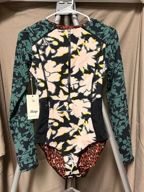 Maaji Black, Mixed-Print Long Sleeve One-Piece reversible NWT M swimsuit